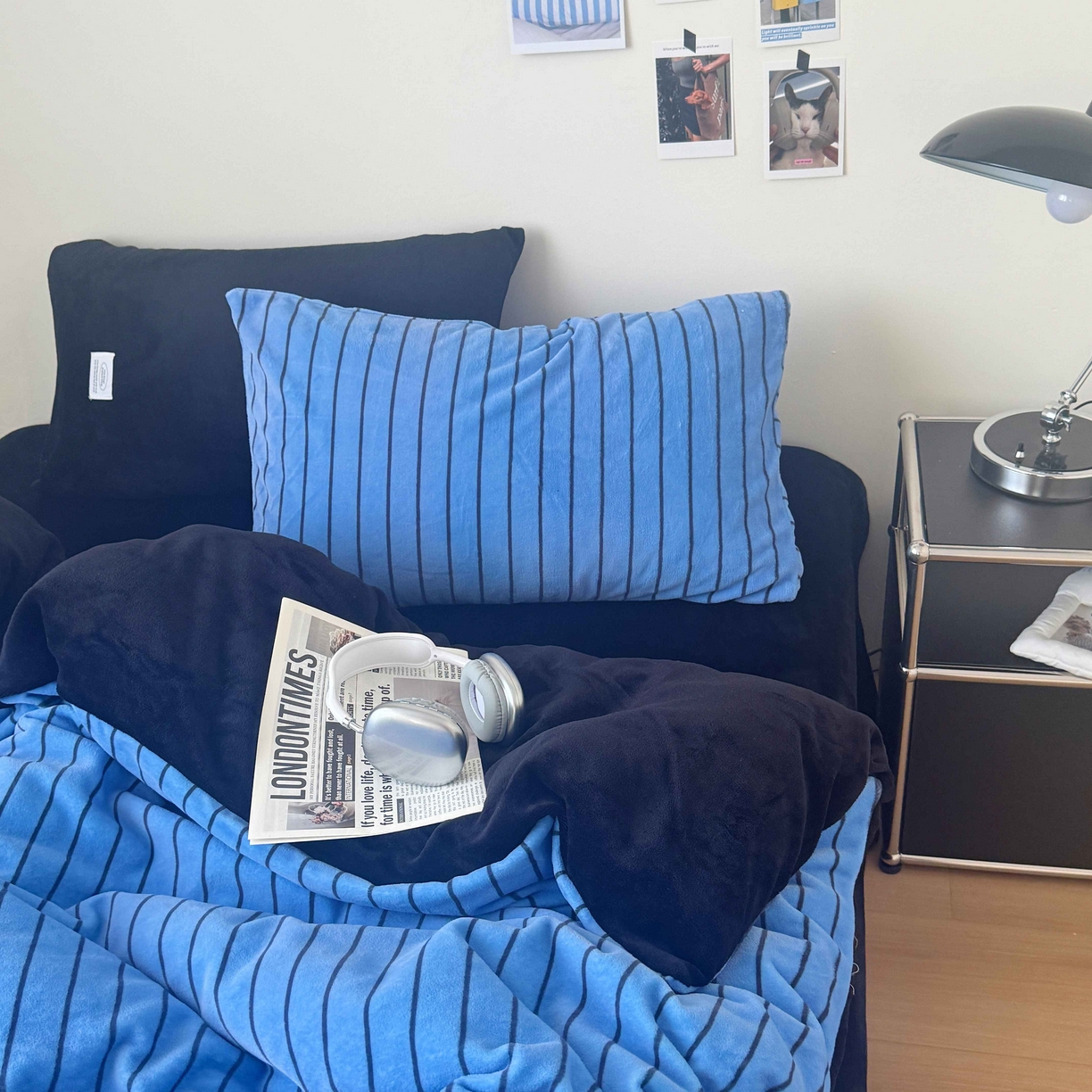 91家纺网 家纺一手货源 找家纺 桃喜 2025新款条纹牛奶绒系列四件套（会员-5） 冰岛蓝