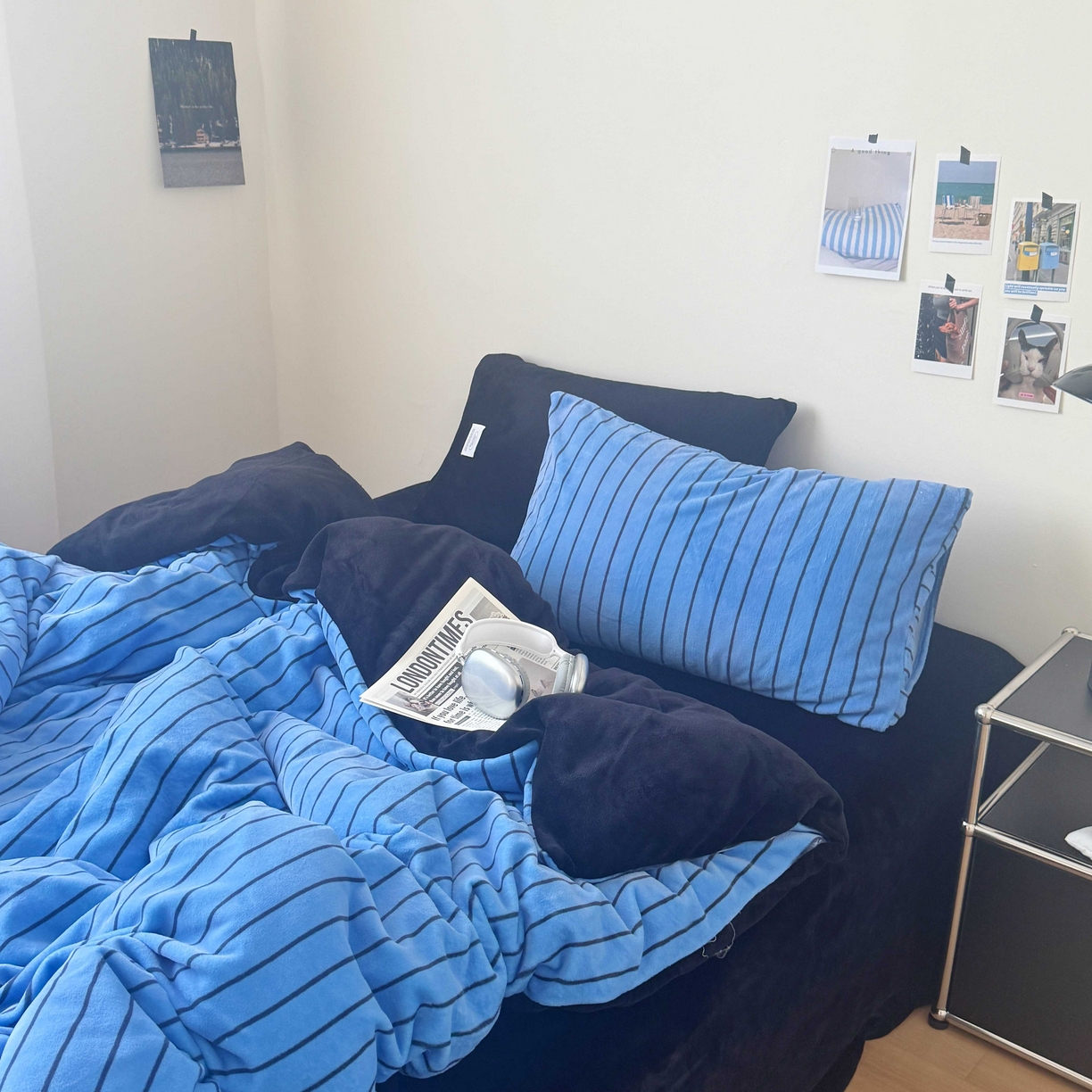 91家纺网 家纺一手货源 找家纺 桃喜 2025新款条纹牛奶绒系列四件套（会员-5） 冰岛蓝