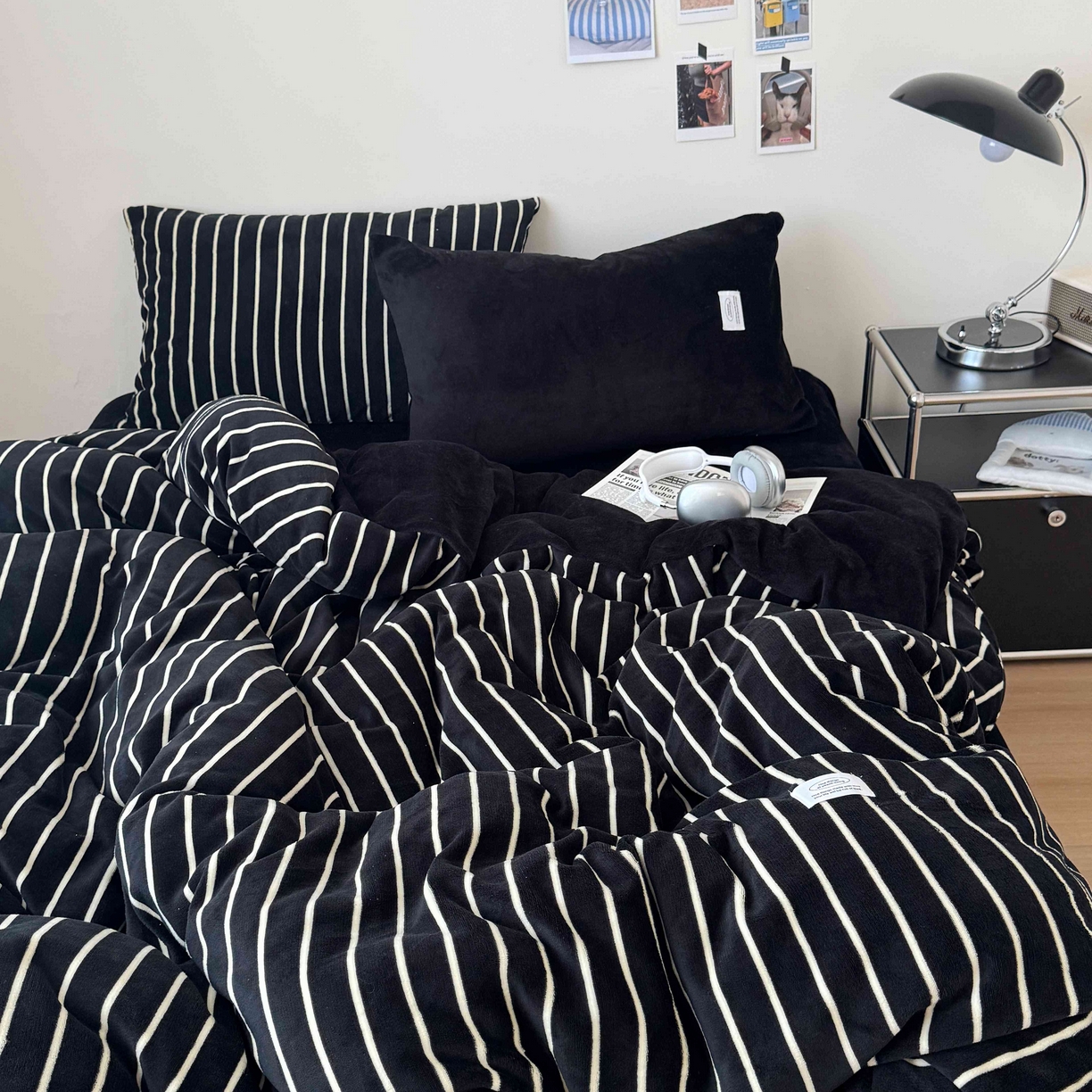 桃喜 2025新款条纹牛奶绒系列四件套（会员-5） 复古黑白