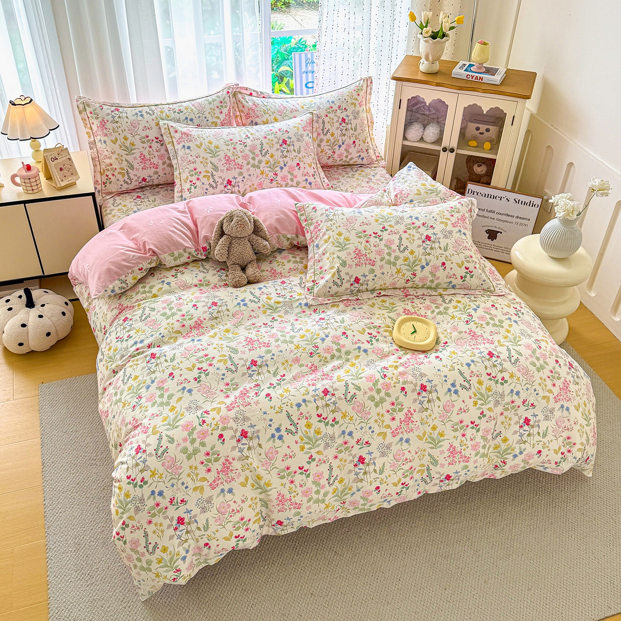 91家纺网 家纺一手货源 找家纺 红粉佳人家纺 2025新款12868纯棉系列全棉四件套 花香 