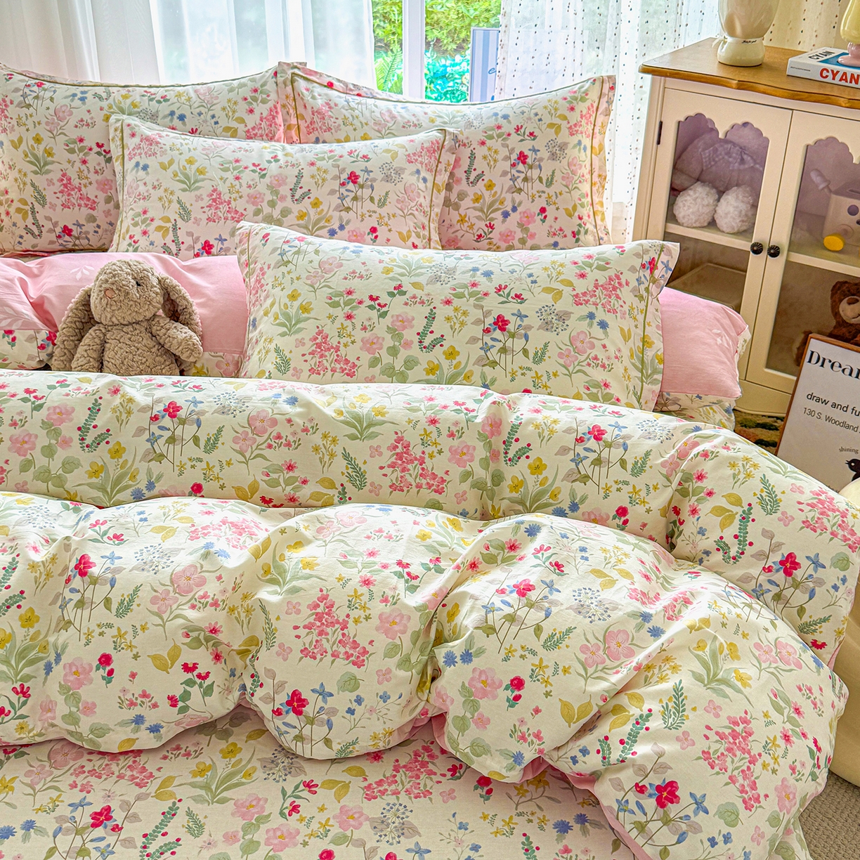 91家纺网 家纺一手货源 找家纺 红粉佳人家纺 2025新款12868纯棉系列全棉四件套 花香 