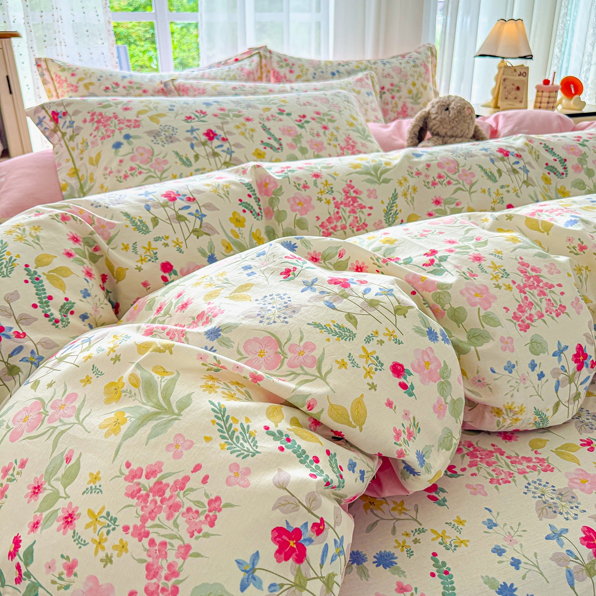 91家纺网 家纺一手货源 找家纺 红粉佳人家纺 2025新款12868纯棉系列全棉四件套 花香 