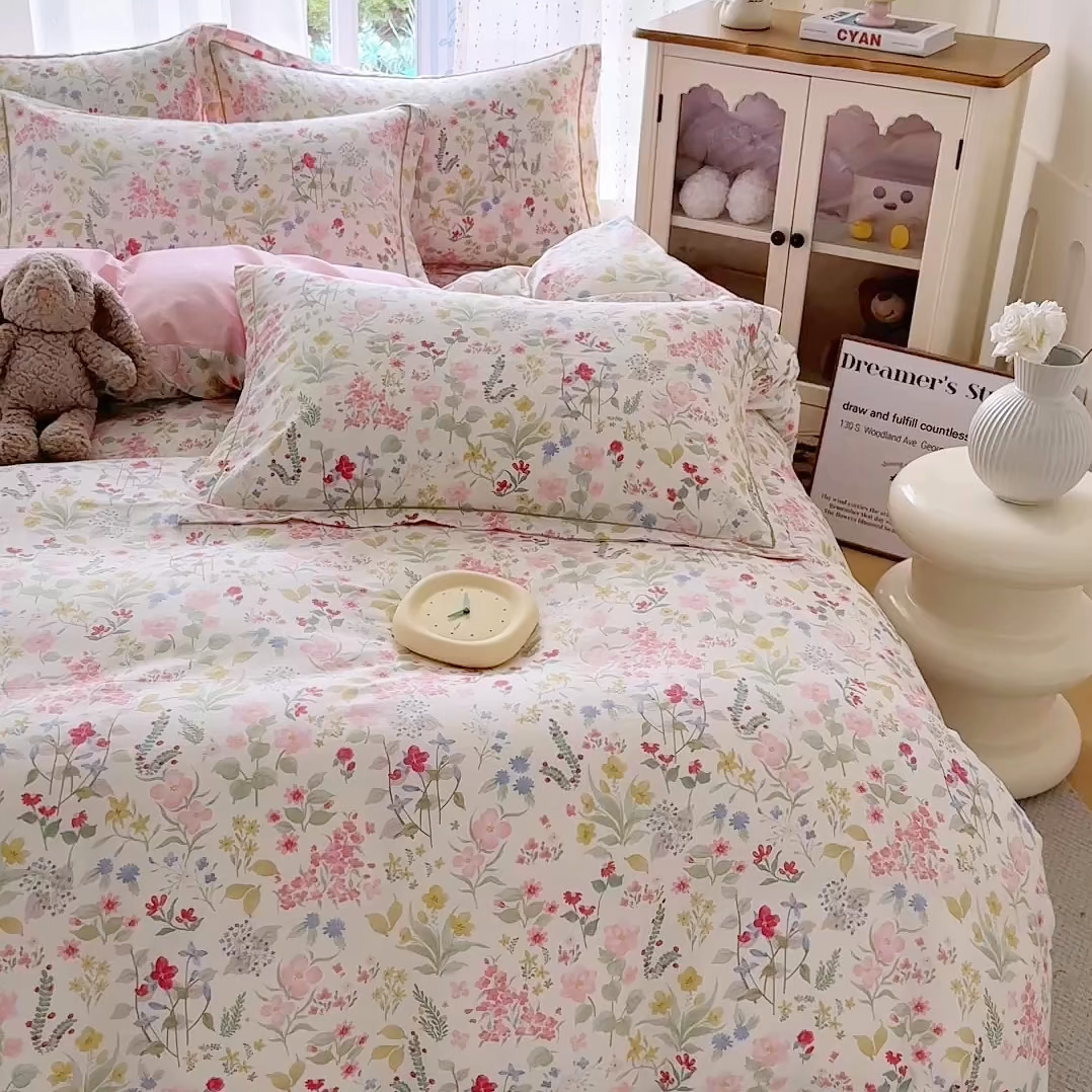 91家纺网 家纺一手货源 找家纺 红粉佳人家纺 2025新款12868纯棉系列全棉四件套 花香 