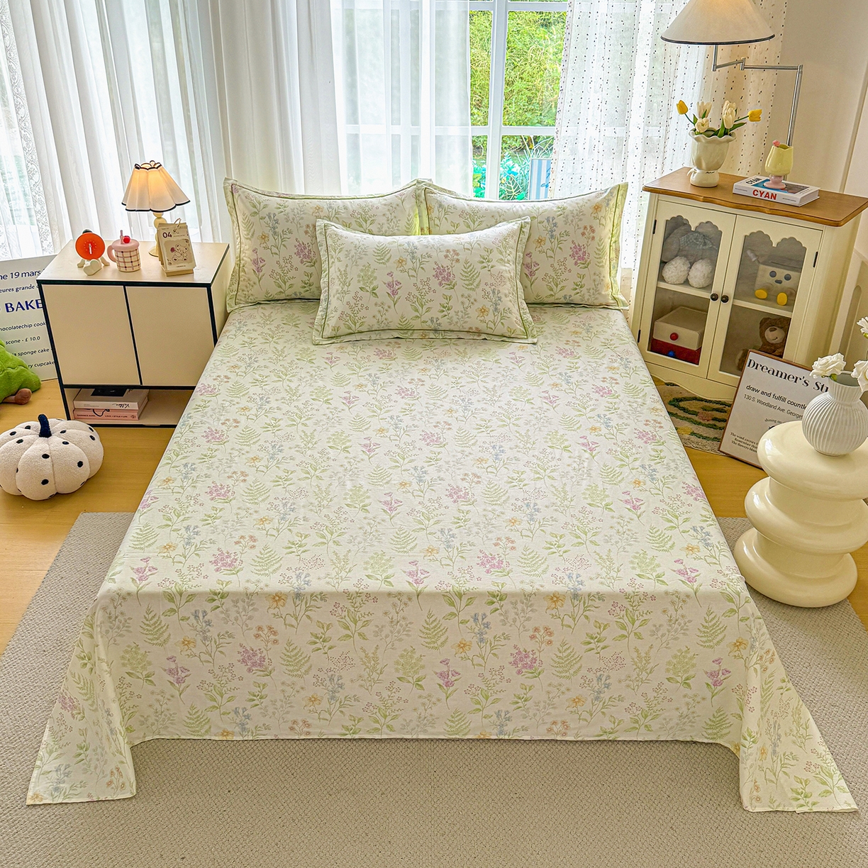 91家纺网 家纺一手货源 找家纺 红粉佳人家纺 2025新款12868纯棉系列全棉四件套 漫步花语