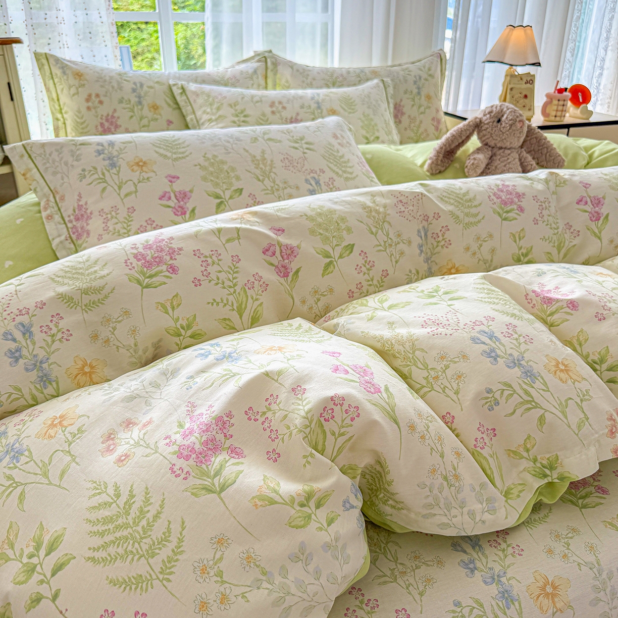 91家纺网 家纺一手货源 找家纺 红粉佳人家纺 2025新款12868纯棉系列全棉四件套 漫步花语