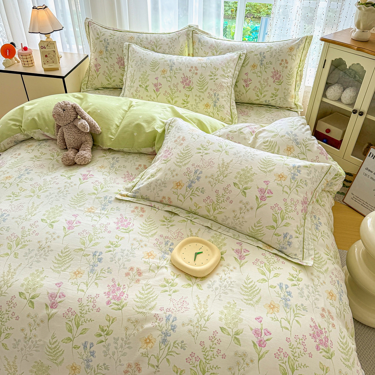 91家纺网 家纺一手货源 找家纺 红粉佳人家纺 2025新款12868纯棉系列全棉四件套 漫步花语