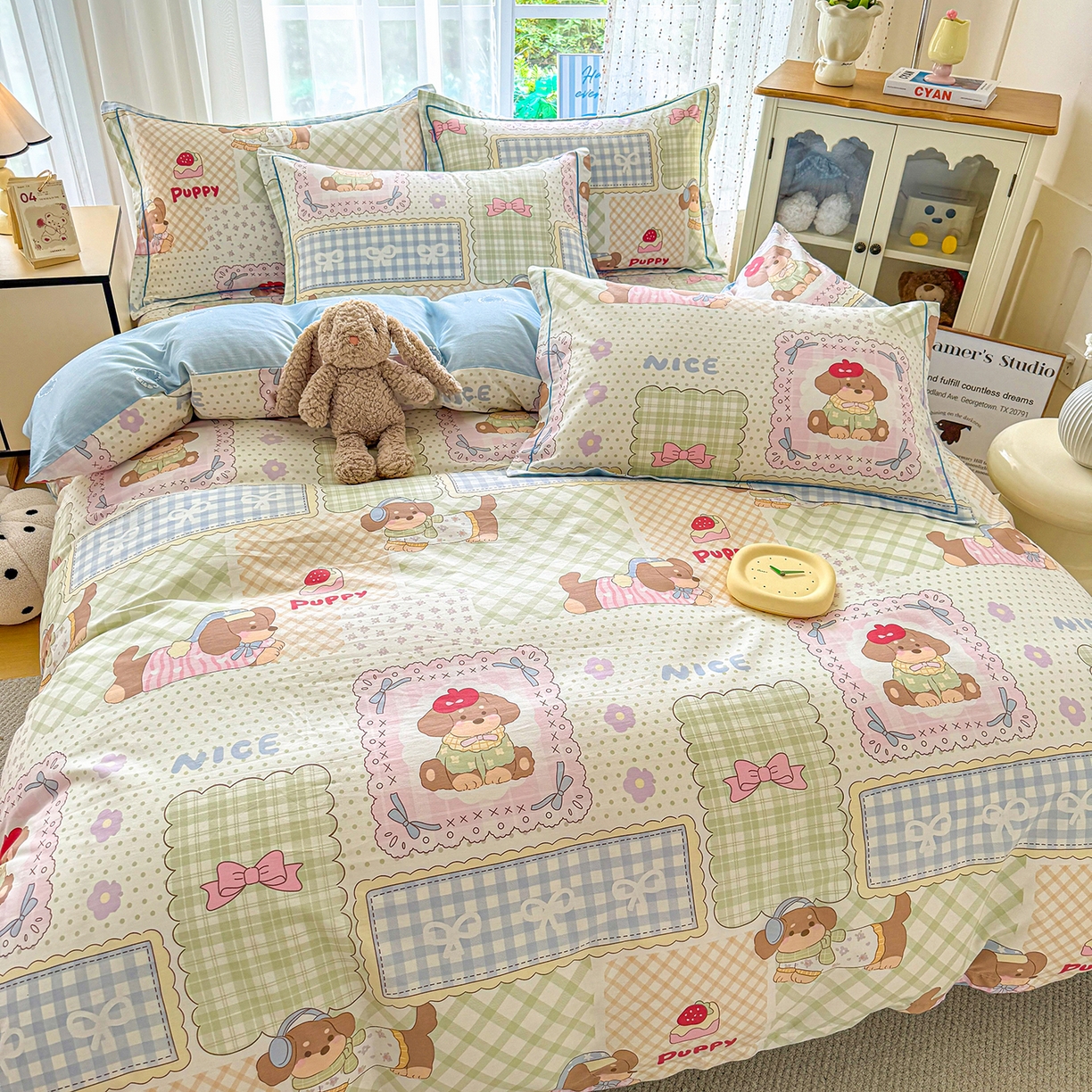 91家纺网 家纺一手货源 找家纺 红粉佳人家纺 2025新款12868纯棉系列全棉四件套 趴趴乐园