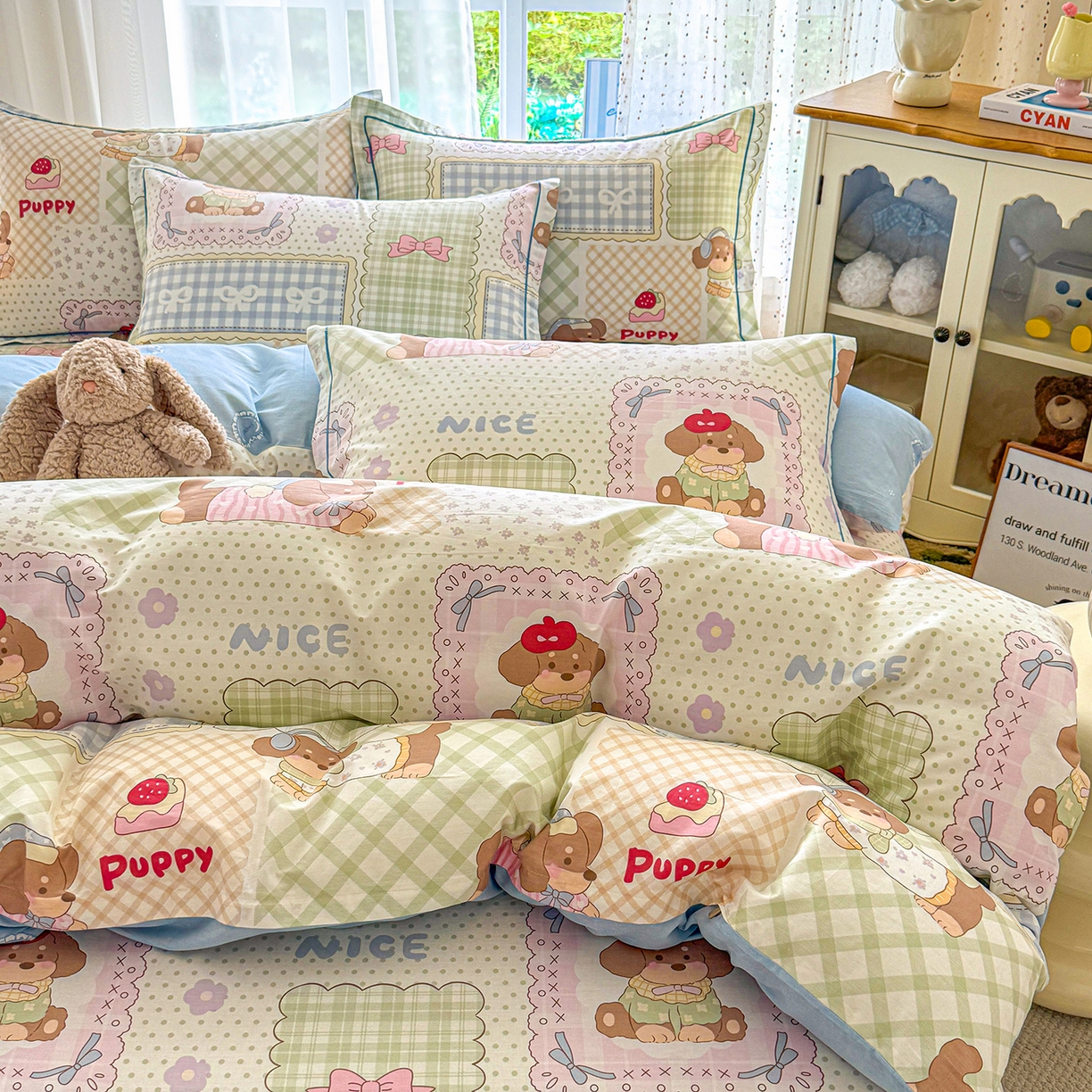 91家纺网 家纺一手货源 找家纺 红粉佳人家纺 2025新款12868纯棉系列全棉四件套 趴趴乐园