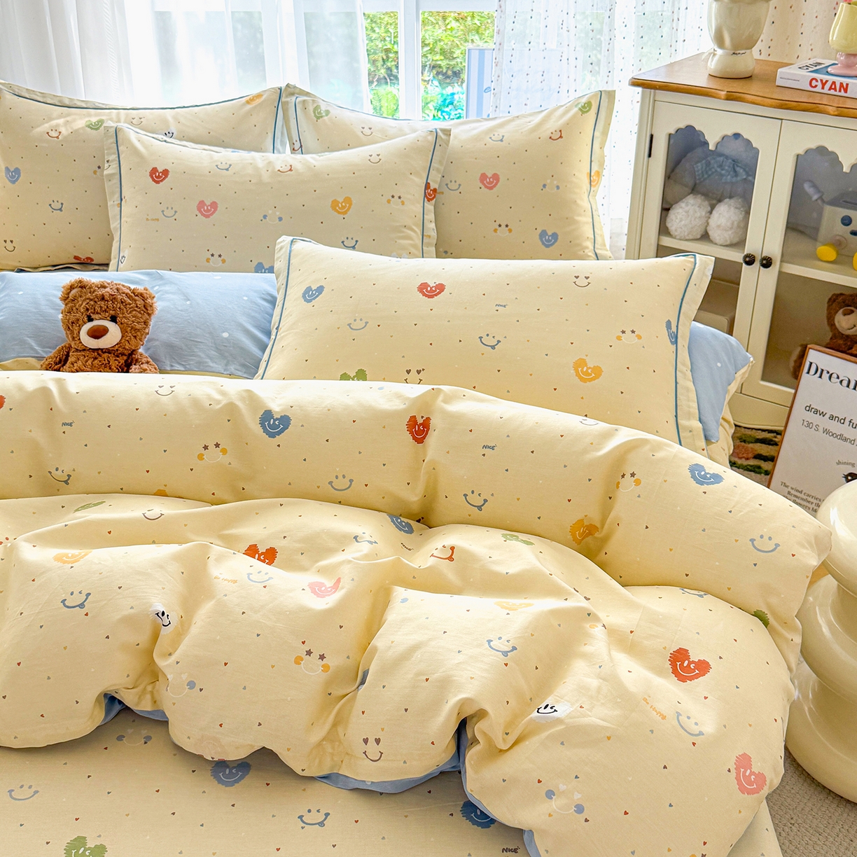 91家纺网 家纺一手货源 找家纺 红粉佳人家纺 2025新款12868纯棉系列全棉四件套 心乐园