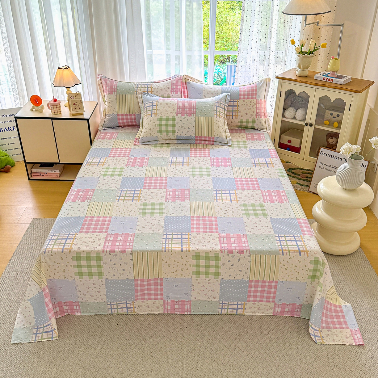 91家纺网 家纺一手货源 找家纺 红粉佳人家纺 2025新款12868纯棉系列全棉单床单 花笺拼布