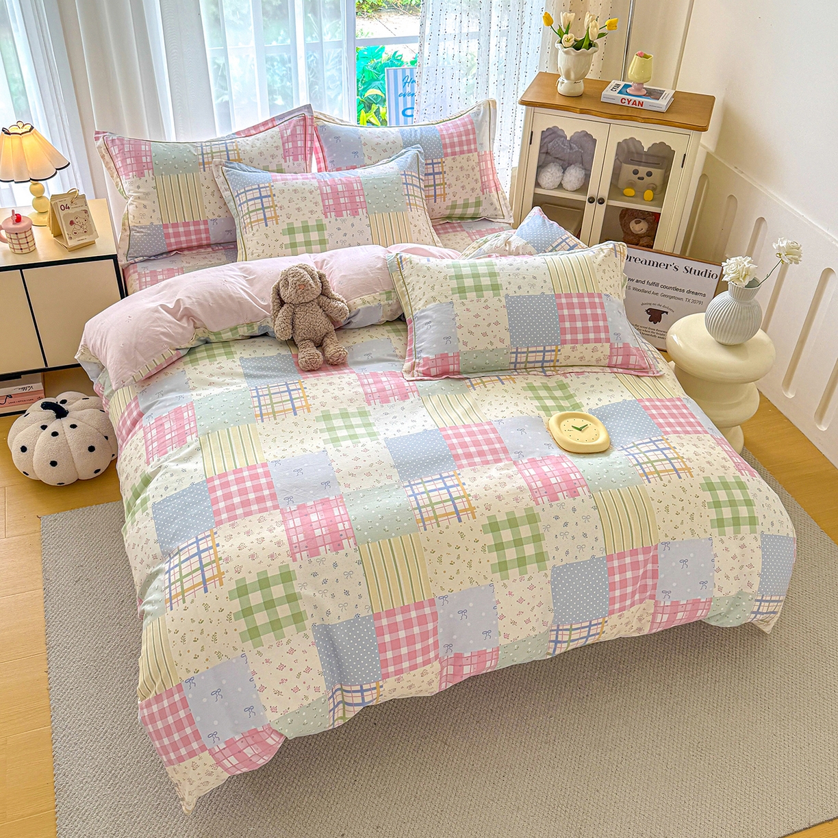 91家纺网 家纺一手货源 找家纺 红粉佳人家纺 2025新款12868纯棉系列全棉单床单 花笺拼布