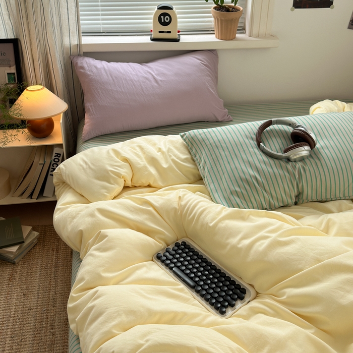 91家纺网 家纺一手货源 找家纺 尤米 2025新款中古风水洗棉四件套 软糖星球