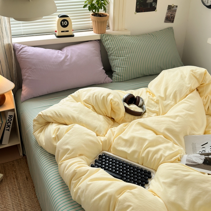 91家纺网 家纺一手货源 找家纺 尤米 2025新款中古风水洗棉四件套 软糖星球