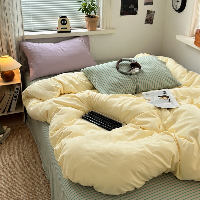 91家纺网 家纺一手货源 找家纺 尤米 2025新款中古风水洗棉四件套 软糖星球