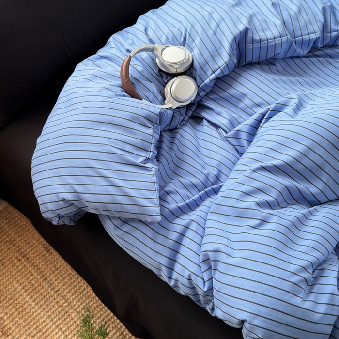 91家纺网 家纺一手货源 找家纺 尤米 2025新款中古风水洗棉四件套 夜幽黑茶