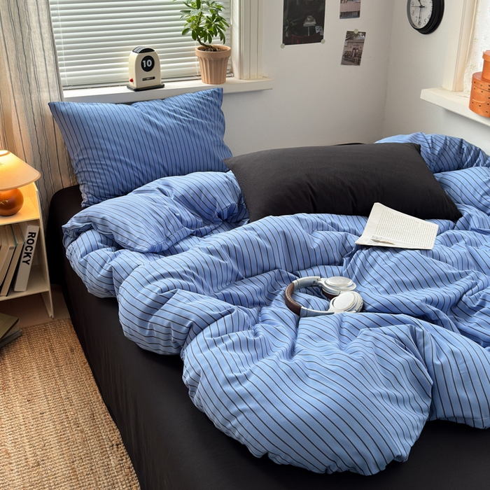 91家纺网 家纺一手货源 找家纺 尤米 2025新款中古风水洗棉四件套 夜幽黑茶