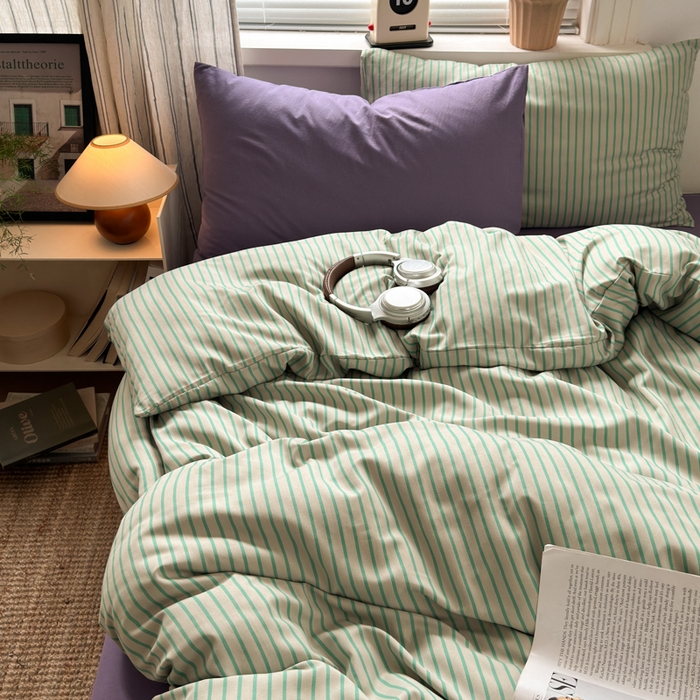 91家纺网 家纺一手货源 找家纺 尤米 2025新款中古风水洗棉四件套 薄荷微光