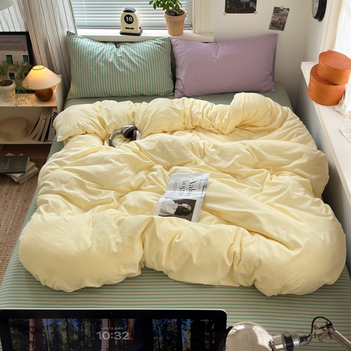 91家纺网 家纺一手货源 找家纺 尤米 2025新款中古风水洗棉四件套 软糖星球