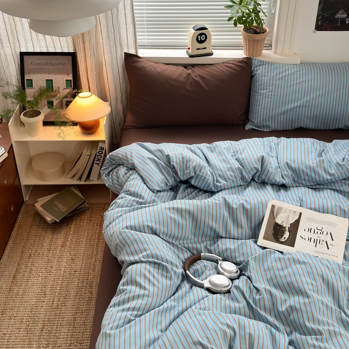 尤米 2025新款中古风水洗棉四件套 雾蓝生巧