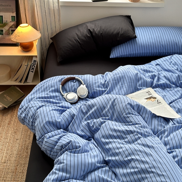 91家纺网 家纺一手货源 找家纺 尤米 2025新款中古风水洗棉四件套 夜幽黑茶