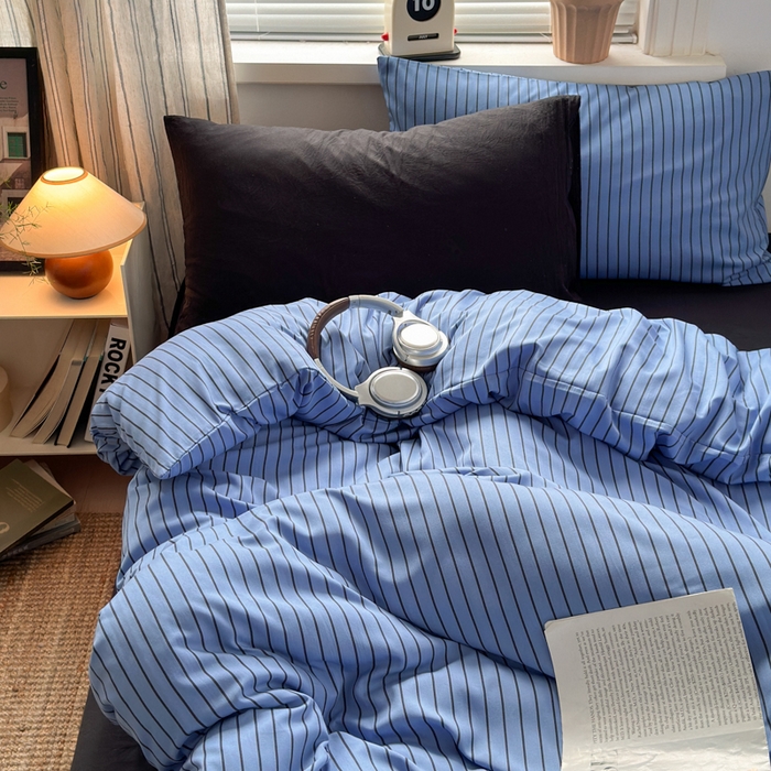 91家纺网 家纺一手货源 找家纺 尤米 2025新款中古风水洗棉四件套 夜幽黑茶