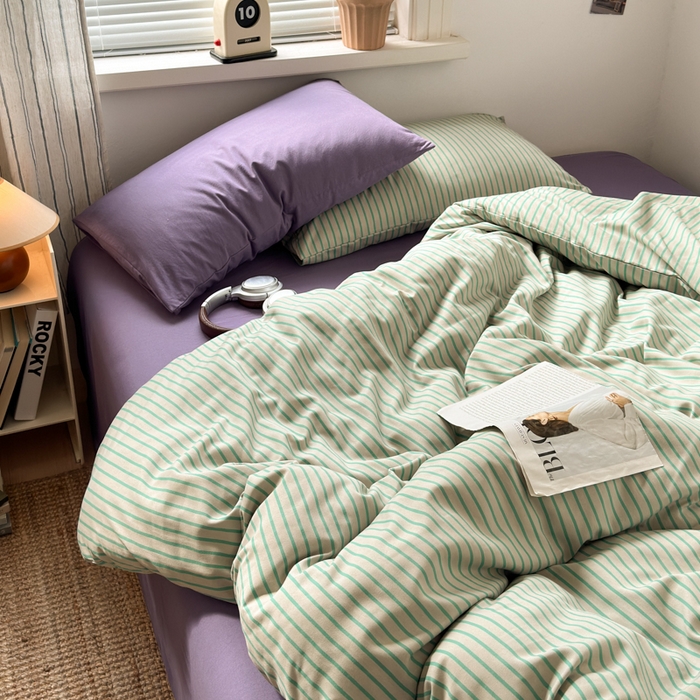 91家纺网 家纺一手货源 找家纺 尤米 2025新款中古风水洗棉四件套 薄荷微光