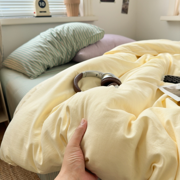 91家纺网 家纺一手货源 找家纺 尤米 2025新款中古风水洗棉四件套 软糖星球