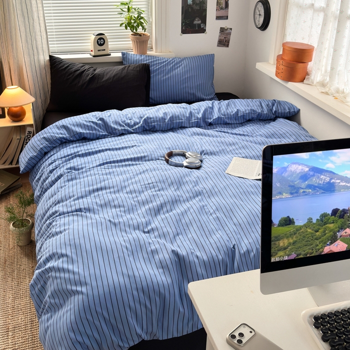 91家纺网 家纺一手货源 找家纺 尤米 2025新款中古风水洗棉四件套 夜幽黑茶