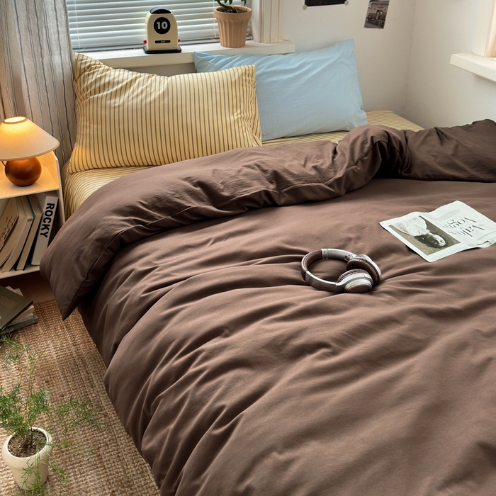 91家纺网 家纺一手货源 找家纺 尤米 2025新款中古风水洗棉四件套 栗子拿铁