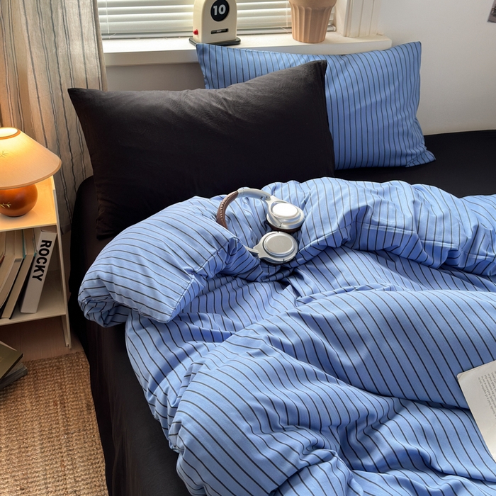 91家纺网 家纺一手货源 找家纺 尤米 2025新款中古风水洗棉四件套 夜幽黑茶