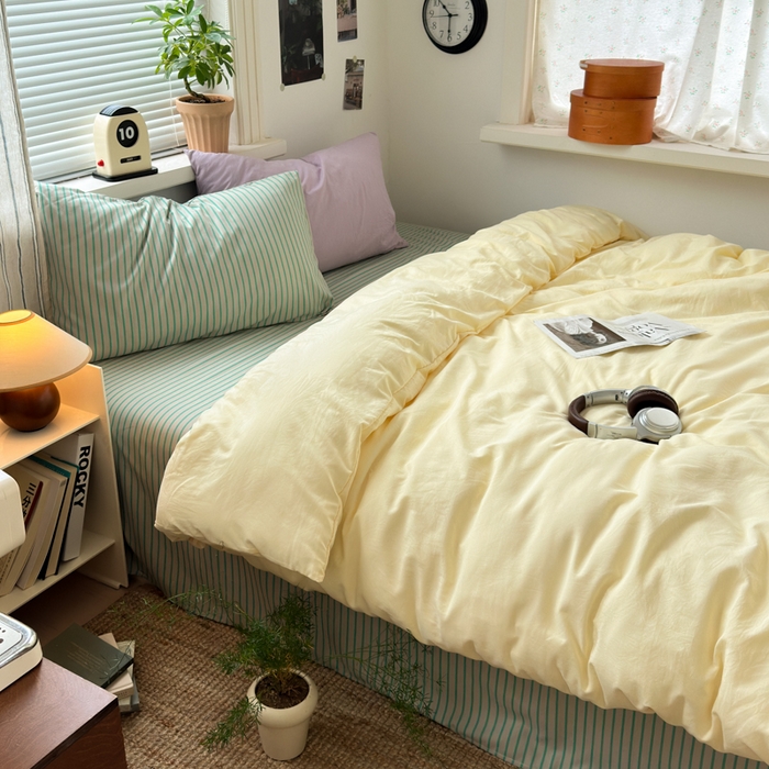 91家纺网 家纺一手货源 找家纺 尤米 2025新款中古风水洗棉四件套 软糖星球