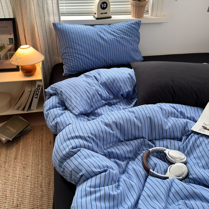 91家纺网 家纺一手货源 找家纺 尤米 2025新款中古风水洗棉四件套 夜幽黑茶