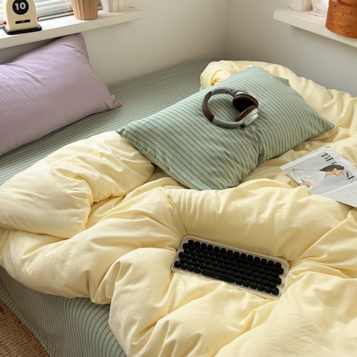 91家纺网 家纺一手货源 找家纺 尤米 2025新款中古风水洗棉四件套 软糖星球