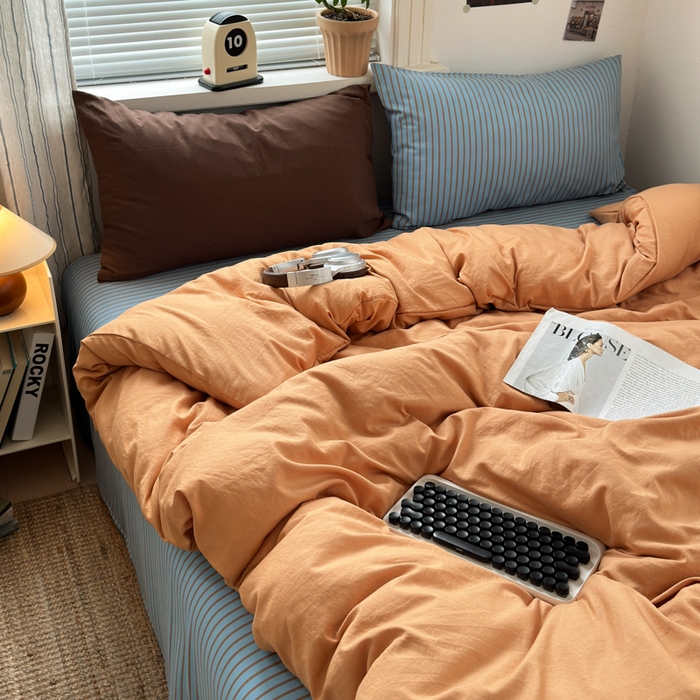 尤米 2025新款中古风水洗棉四件套 橘子汽水