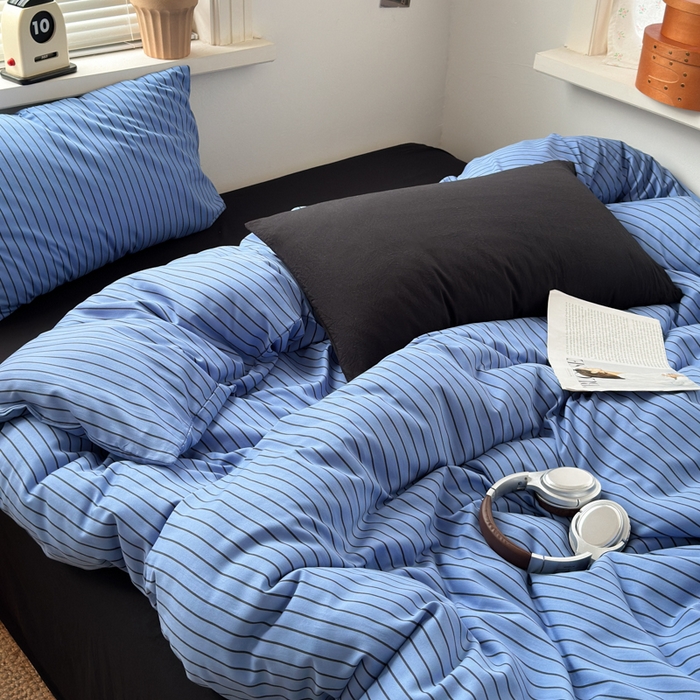 91家纺网 家纺一手货源 找家纺 尤米 2025新款中古风水洗棉四件套 夜幽黑茶