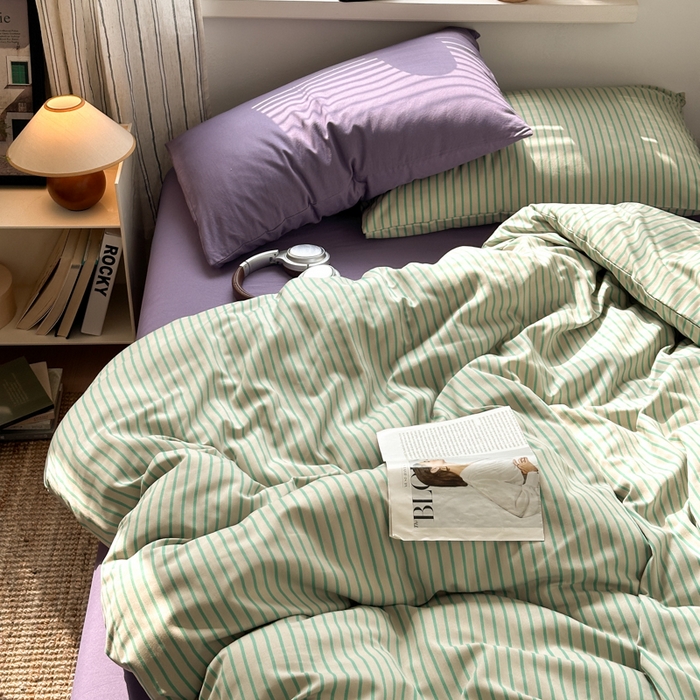 91家纺网 家纺一手货源 找家纺 尤米 2025新款中古风水洗棉四件套 薄荷微光