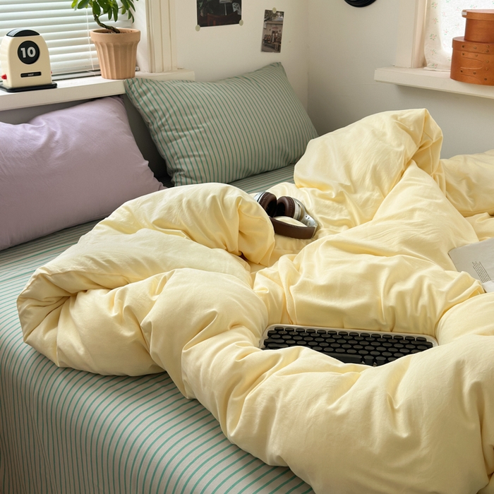 91家纺网 家纺一手货源 找家纺 尤米 2025新款中古风水洗棉四件套 软糖星球