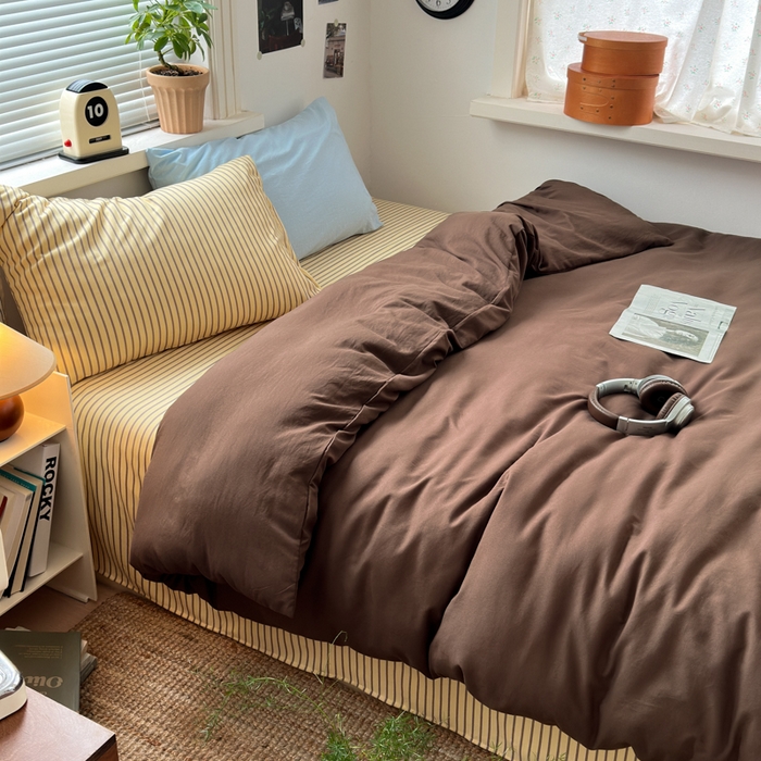 91家纺网 家纺一手货源 找家纺 尤米 2025新款中古风水洗棉四件套 栗子拿铁