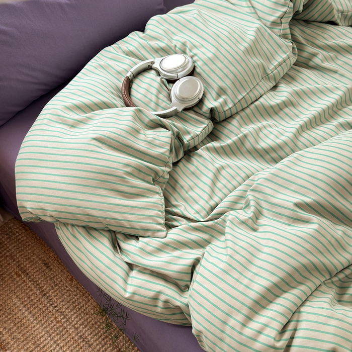 91家纺网 家纺一手货源 找家纺 尤米 2025新款中古风水洗棉四件套 薄荷微光