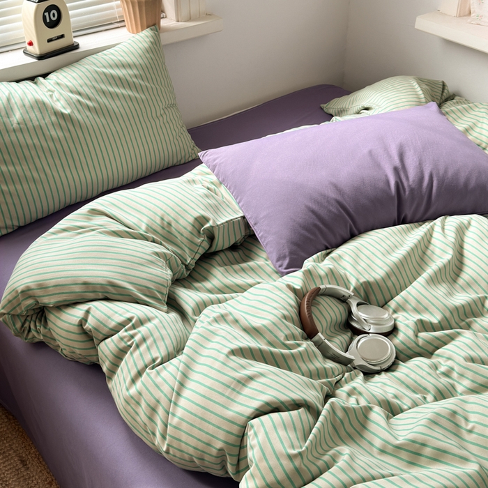 91家纺网 家纺一手货源 找家纺 尤米 2025新款中古风水洗棉四件套 薄荷微光