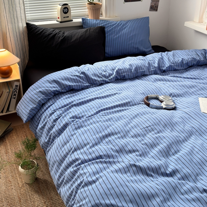 91家纺网 家纺一手货源 找家纺 尤米 2025新款中古风水洗棉四件套 夜幽黑茶