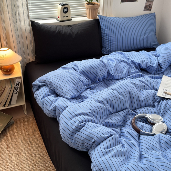 91家纺网 家纺一手货源 找家纺 尤米 2025新款中古风水洗棉四件套 夜幽黑茶