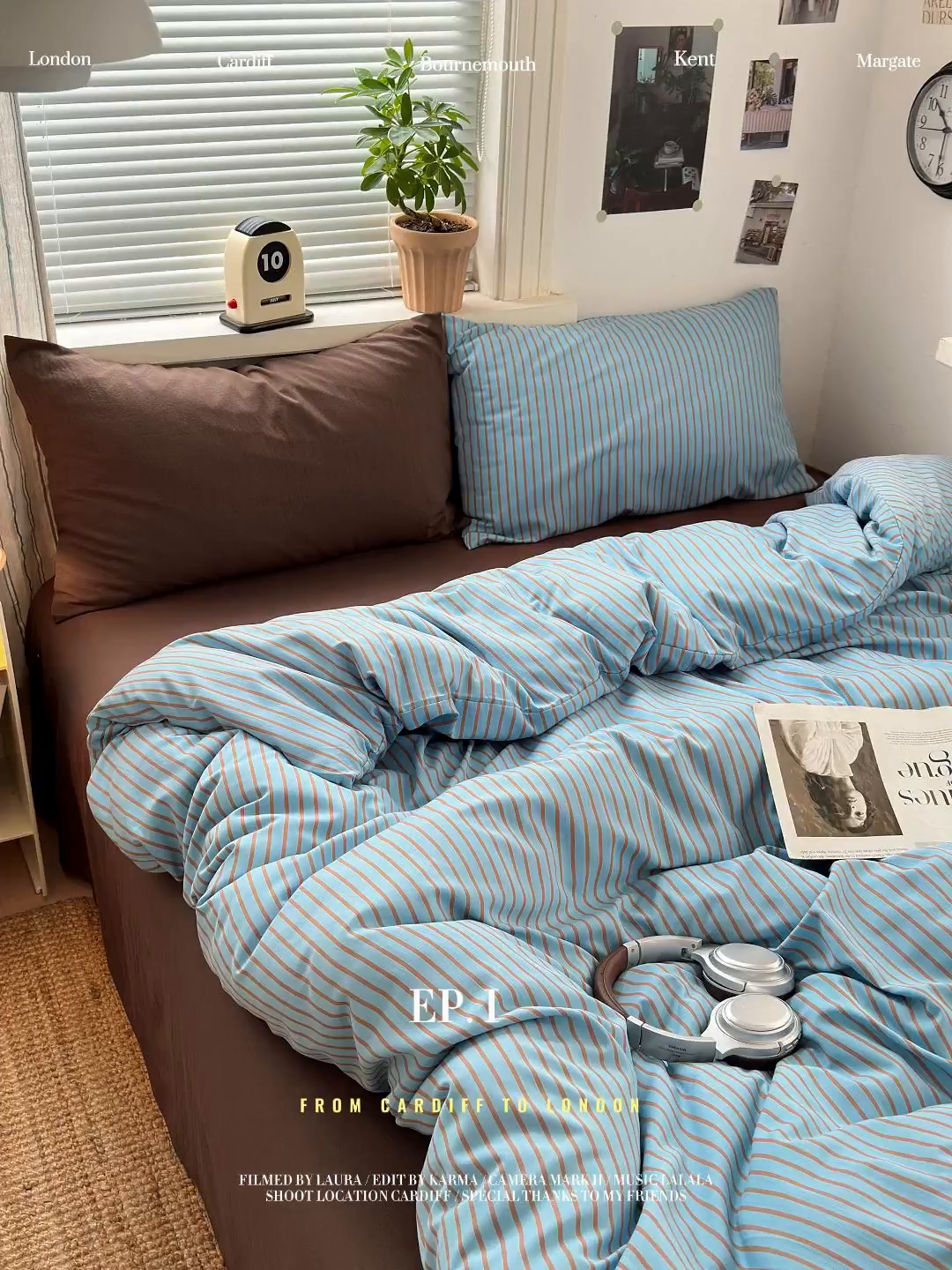 91家纺网 家纺一手货源 找家纺 尤米 2025新款中古风水洗棉四件套 雾蓝生巧