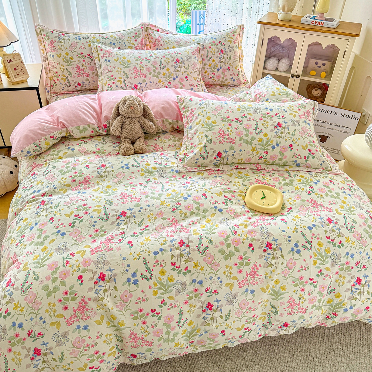 91家纺网 家纺一手货源 找家纺 红粉佳人家纺 2025春夏新款全棉纯棉12868纯棉单被套 花香