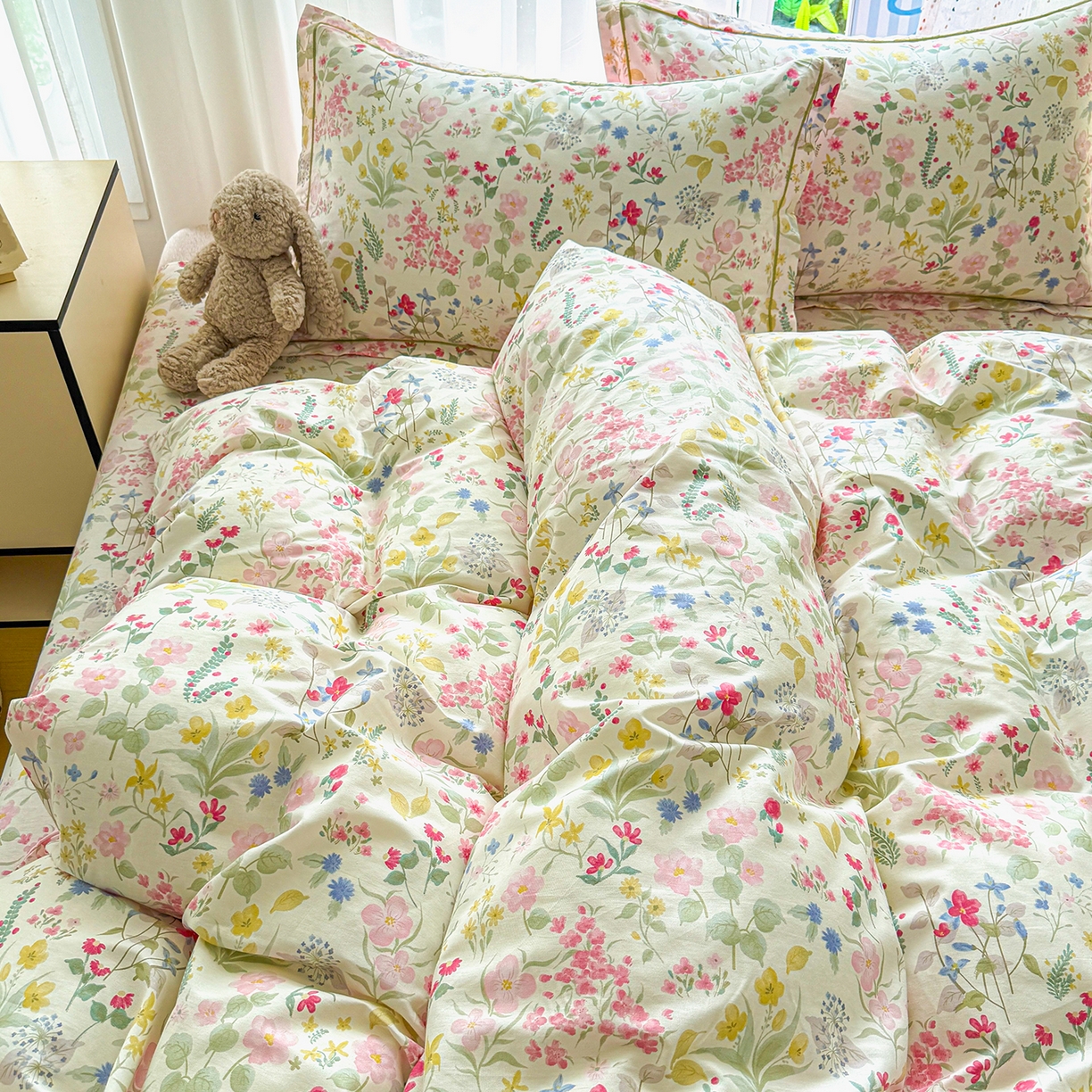 91家纺网 家纺一手货源 找家纺 红粉佳人家纺 2025春夏新款全棉纯棉12868纯棉单被套 花香