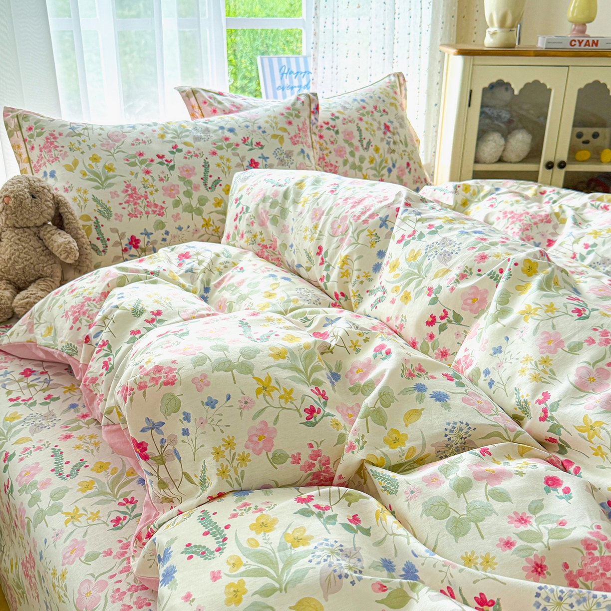 91家纺网 家纺一手货源 找家纺 红粉佳人家纺 2025春夏新款全棉纯棉12868纯棉单被套 花香