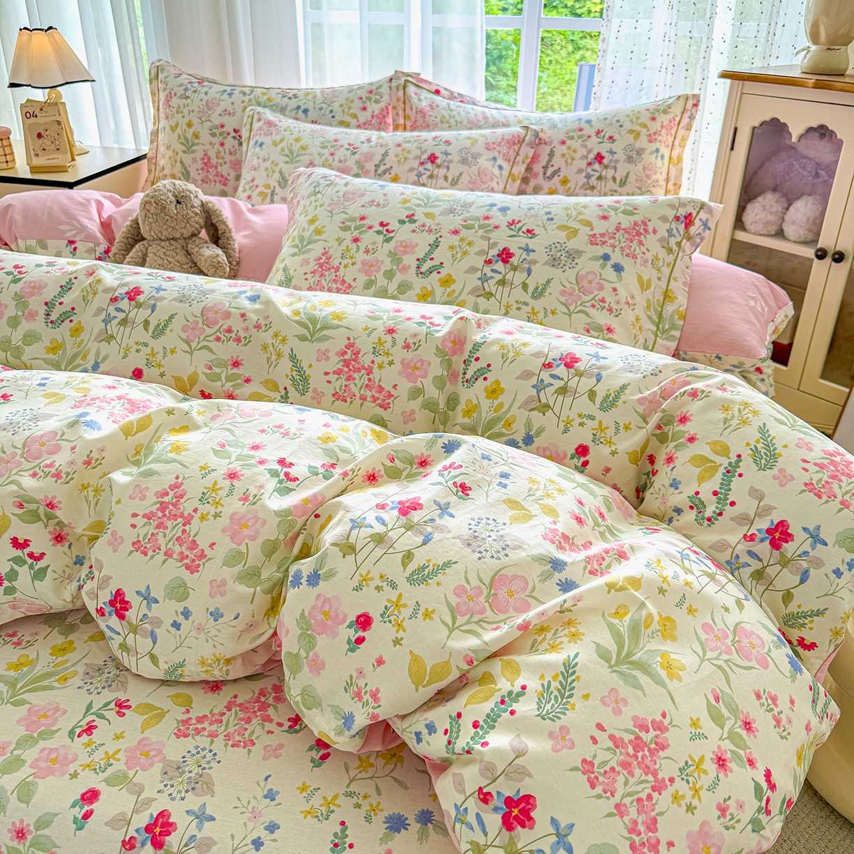 91家纺网 家纺一手货源 找家纺 红粉佳人家纺 2025春夏新款全棉纯棉12868纯棉单被套 花香