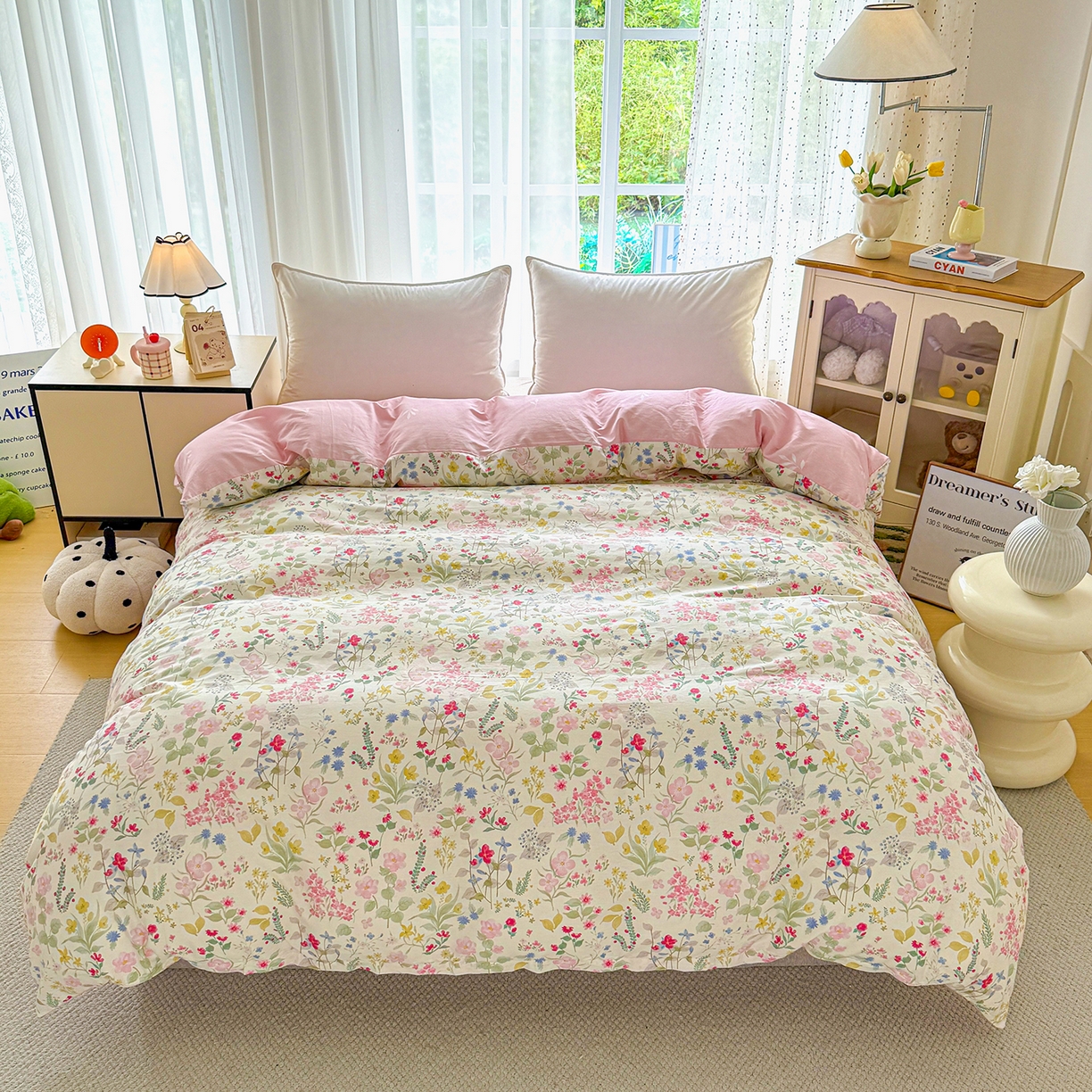 91家纺网 家纺一手货源 找家纺 红粉佳人家纺 2025春夏新款全棉纯棉12868纯棉单被套 花香