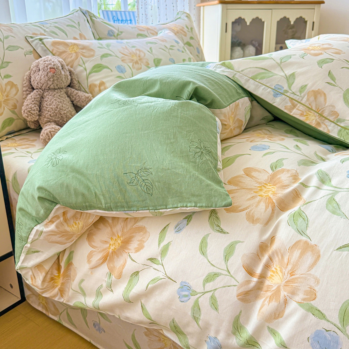 91家纺网 家纺一手货源 找家纺 红粉佳人家纺 2025春夏新款全棉纯棉12868纯棉单被套 旷野听风