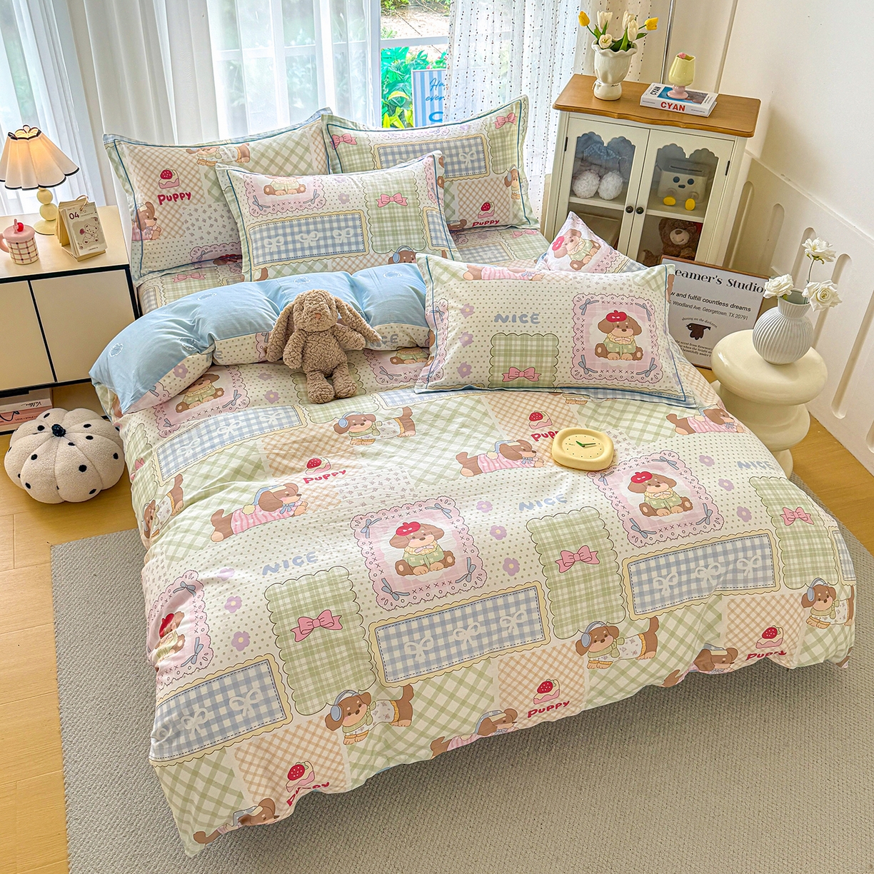 91家纺网 家纺一手货源 找家纺 红粉佳人家纺 2025春夏新款全棉纯棉12868纯棉单被套 趴趴乐园